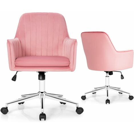 GOPLUS Fauteuil de Bureau Ergonomique, Reglable en Hauteur, Fauteuil de Bureau avec Dossier Inclinable, Capacite Max 150 kg, Cadre en Fer Stable (Rose)
