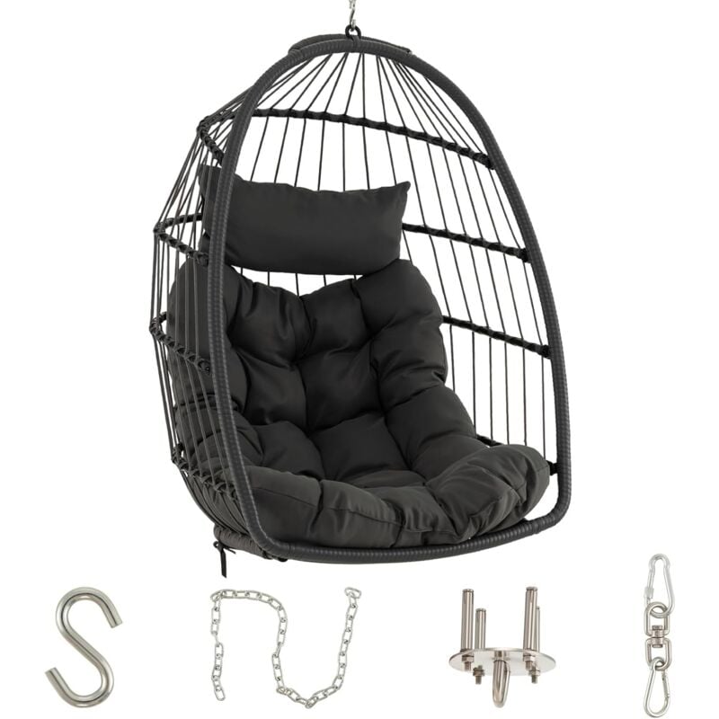 Fauteuil Oeuf Suspendu, Chaise Balançoire avec Oreiller & Coussin Doux, Chaise Suspendue en Rotin pe, Design Pliable pour Intérieur, Extérieur,