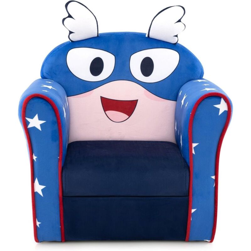 Goplus - Fauteuil pour Enfant en Velours Doux, Canapé 1 Place Rembourré en Mousse à Haute Élasticité avec Accoudoir Ergonomique, Bleu