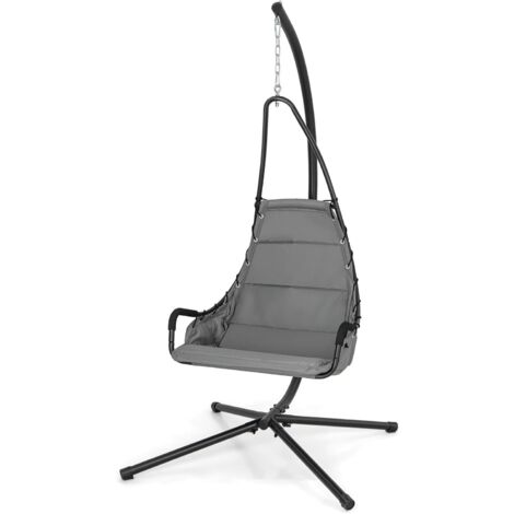 GOPLUS Fauteuil Suspendu Avec Support - Chaise Hamac Intérieur/Extérieur Rembourrée - Capacité 120 Kg - Gris/Beige