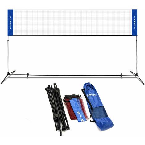 GOPLUS Filet de Badminton Filet de Volley Filet de Volley-Ball Pliable Transportable Rouge Bleu Noir