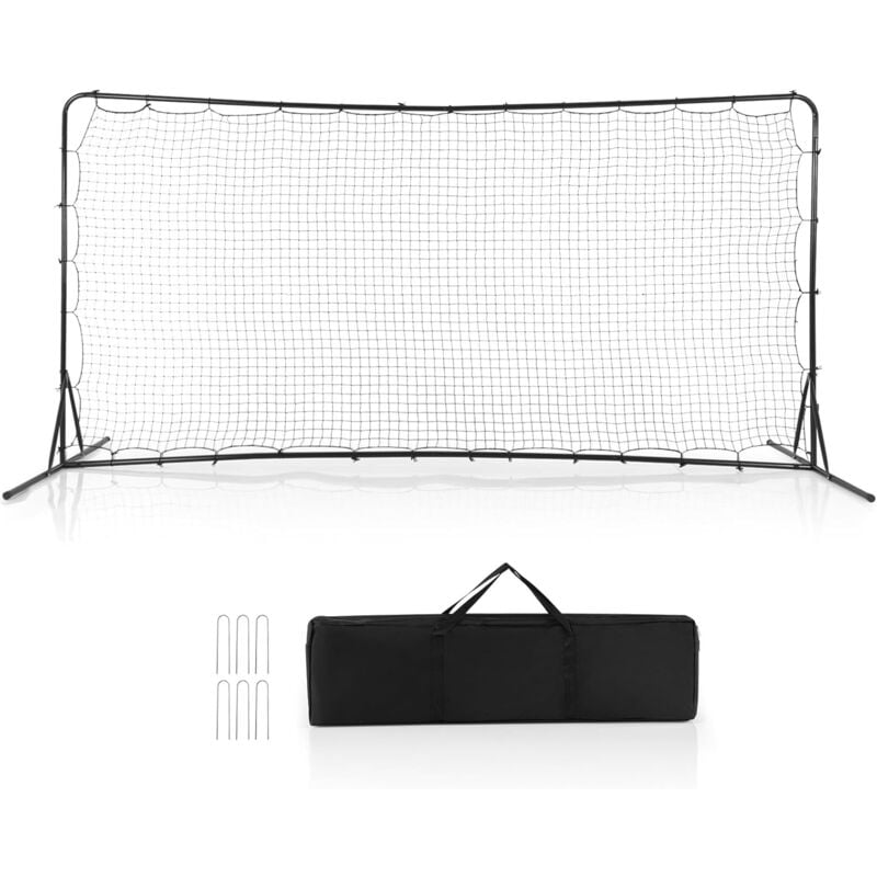 Filet de Rebond de Football Portable, Filet d'Entraînement de Football avec Sac de Transport, Cadre en Métal, Piquets au Sol, Filet de Rebond de
