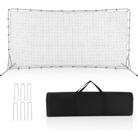 GOPLUS Filet de Rebond de Football Portable, Filet d'Entraînement de Football avec Sac de Transport, Cadre en Métal, Piquets au Sol, Filet de Rebond de Football pour Enfants 6 Ans+, Blanc