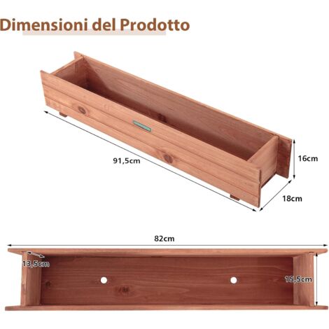 GOPLUS Fioriera in Legno con Struttura Solida per Ortaggi, Erbe, Fiori, Fioriera da Balcone/Terrazza/Giardino, Uso Interno ed Esterno, 91,5X18X16 cm
