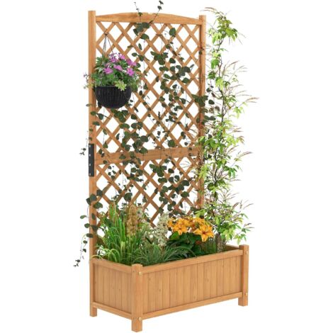 GOPLUS Fioriera Indipendente per Giardino Balcone Cortile, Letto da Giardino Rialzato con Traliccio, da Interno e da Esterno Foro di Drenaggio Piedini Rialzati, 90 x 44,5 x 180,5 cm