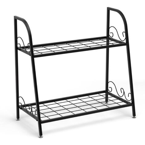 GOPLUS Fioriera Portavasi in Ferro Battuto, Ripiani per Piante in Ferro, Scaffale Porta-Piante, Fioriera Porta Piante a 2 Piani da Esterno, Espositore da Giardino Verniciato in Nero, 63x30,5x61,5 cm
