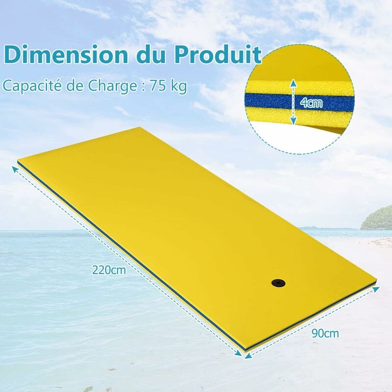 Goplus - Flotteur Piscine,Tapis d'eau Flottant en Mousse Durable pour Lacs, Piscines et Plage, Matelas Gonflable (220x90cm, Jaune)