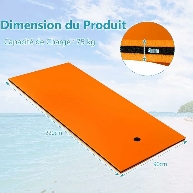 GOPLUS Flotteur Piscine,Tapis d'eau Flottant en Mousse Durable pour Lacs, Piscines et Plage, Matelas Gonflable (220x90cm, Orange)