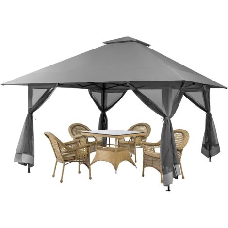 GOPLUS Gazebo a Scomparsa con Doppio Tetto e Altezza Regolabile, Gazebo da Giardino con Pareti Laterali Rimovibili, Tenda Rifugio da Giardino con Borsa Trasportabile con Ruote