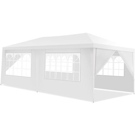GOPLUS Gazebo da Esterno in Acciaio, Gazebo Bianco con Copertura Resistente al Sole e alla Pioggia, con Borsa Portatile, Corde e Paletti, Ideale per Feste, Picnic, Campeggio, Barbecue, 6 x 3 x 2,5 M