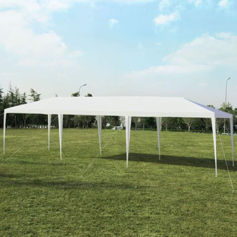GOPLUS Gazebo da Giardino 3 x 9 M, con 8 Tubi in Metallo Rinforzato, Tenda da Ricevimento, Ampio Spazio Interno, Tela in Tessuto PE Impermeabile e Anti-UV, per Camping, Riunioni Familiari, Bianco