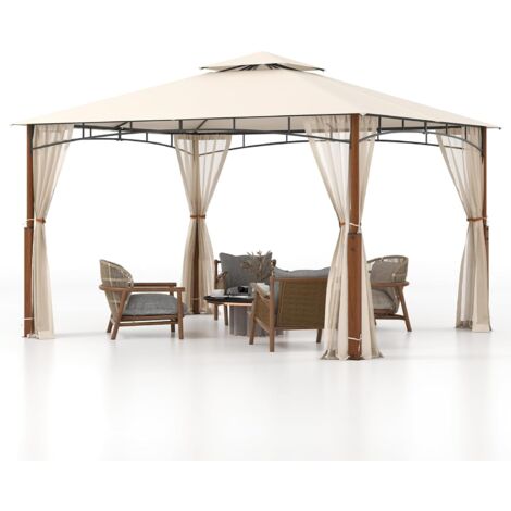 GOPLUS Gazebo da Patio 360 x 300 cm, Gazebo Resistente per Feste con Copertura Superiore Impermeabile e Parasole, Pareti in Rete, Picchetti per Terreno, da Esterno per Giardino