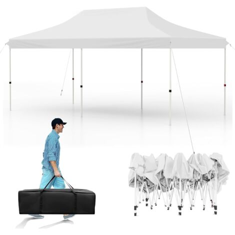 GOPLUS Gazebo Pieghevole 3 x 6 M, Impermeabile, ANTI-UV, con 3 Altezze Regolabili, Borsa per il Trasporto, 12 Picchetti e 6 Cordini, Tenda da Esterno Robusta per Patio, Spiaggia, Giardino (Bianco)