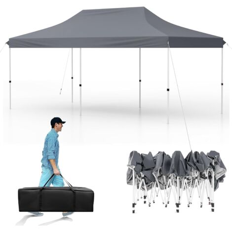 GOPLUS Gazebo Pieghevole 3 x 6 M, Impermeabile, ANTI-UV, con 3 Altezze Regolabili, Borsa per il Trasporto, 12 Picchetti e 6 Cordini, Tenda da Esterno Robusta per Patio, Spiaggia, Giardino (Grigio)