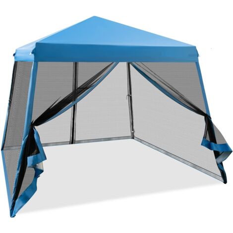 GOPLUS Gazebo Pieghevole da Giardino, Altezza Regolabile, con Zanzariera Staccabili, Tetto in Oxford, Palo in Ferro, Tendolone per Eventi da Esterno, per 8-10 Persone, Borsa Trasporto con Ruote