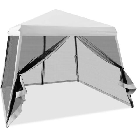 GOPLUS Gazebo Pieghevole da Giardino, Altezza Regolabile, con Zanzariera Staccabili, Tetto in Oxford, Palo in Ferro, Tendolone per Eventi da Esterno, per 8-10 Persone, Borsa Trasporto con Ruote