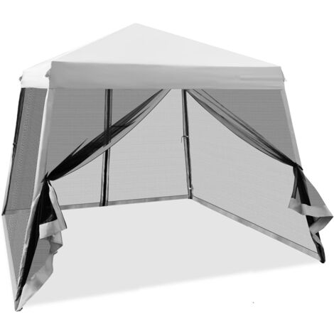 GOPLUS Gazebo Pieghevole da Giardino, Altezza Regolabile, con Zanzariera Staccabili, Tetto in Oxford, Palo in Ferro, Tendolone per Eventi da Esterno, per 8-10 Persone, Borsa Trasporto con Ruote