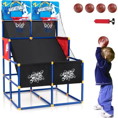 GOPLUS Gioco Arcade a Canestro per Bambini, Arcata di Pallacanestro a Doppio Tiro con 2 Tabelloni Infrangibili, 4 Palloni da Basket e 1 Pompa di Gonfiaggio, 90 x 90 x 140 cm