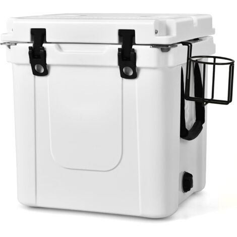 GOPLUS Glaciere Portable 33L pour Conserver Chaleur/Froid avec 2 Poignees et Patins Antiderapants, Glaciere-Conservateur avec Trou de Drainage, Ideale pour Peche, Barbecue, Camping, Blanc