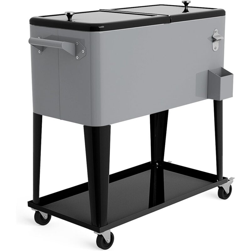 Goplus - golus Desserte Jardin Glacière Frigorigique à 4 Roulettes 76L, pour Terrasse, Pique-Nique, Vidange Facile, 91x48x87CM, Argent