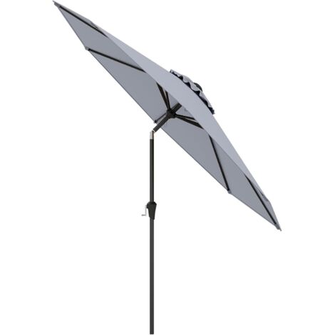 GOPLUS Grand Parasol de Jardin Exterieur, 2,7M Parasol Inclinable à 35° avec 8 Baleines, Manivelle, Abri d'Ombrage avec Protection Solaire, pour Plage Terrasse Piscine, sans Base, Gris
