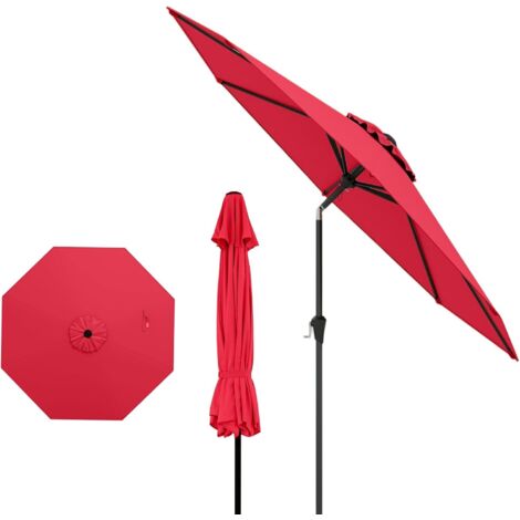 GOPLUS Grand Parasol de Jardin Exterieur, 2,7M Parasol Inclinable à 35° avec 8 Baleines, Manivelle, Abri d'Ombrage avec Protection Solaire, pour Plage Terrasse Piscine, sans Base, Rouge