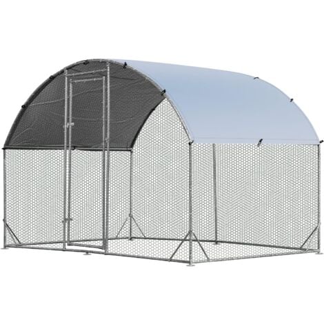 GOPLUS Grande Pollaio in Metallo, Gabbia per Pollame con Tetto a Cupola, Porta con Serratura per Conigli, Galline, Cani e Anatre, Recinto per Animali per Fattoria, Cortile, 190 x 280 x 195 cm