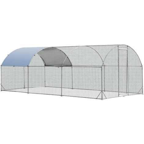 GOPLUS Grande Recinto per Polli in Metallo, Recinto per Polli Zincato con Copertura Impermeabile e Protettiva dal Sole, Gabbia per Pollame da Esterno, Giardino, Recinto per Galline
