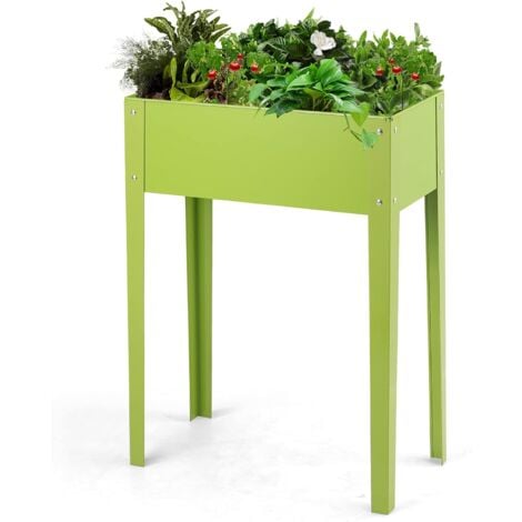 GOPLUS Grünes rechteckiges Hochbeet, Frühbeet für Pflanze, mit Ablaufoeffnung für überschüssiges Wasser, ausverzinktem Stahl, für Balkon Garten, Grün (61 × 31 × 80 cm)