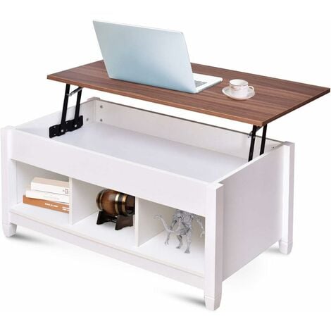 GOPLUS Hoehenverstellbarer Couchtisch mit viel Stauraum, Moderner Sofatisch aus Holz, Ausziehbarer Beistelltisch mit DREI offenen Faecher, Kaffeetisch für Wohnzimmer/Büro (White)