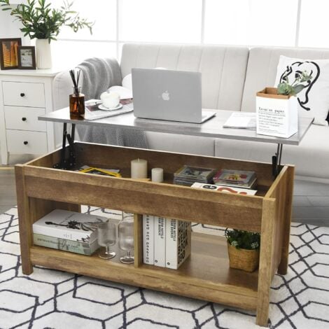 GOPLUS Hoehenverstellbarer Couchtisch, Sofatisch mit 2 Etagen, Beistelltisch aus Holz, Kaffeetisch, mit Stauraum unter Tischplatte, im Modernen Stil, für Wohnzimmer Balkon Flur (Braun)