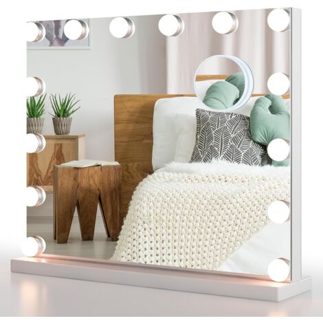 GOPLUS Hollywood Specchio Trucco con Luci, Specchio di Vanità a LED con 3 Modalità di Illuminazione, Specchio con Ingrandimento 5X Staccabile, Controllo Touch, Specchio Cosmetico Moderno da Tavolo