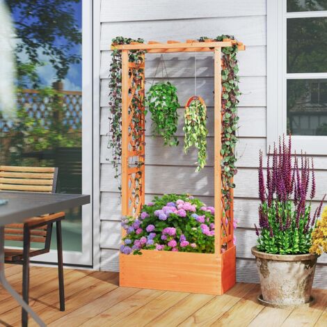 Jardinière Surélevée Avec Treillis - Bois De Sapin, 122 Cm De Haut, Trous De Drainage, Pour Balcon Terrasse Jardin