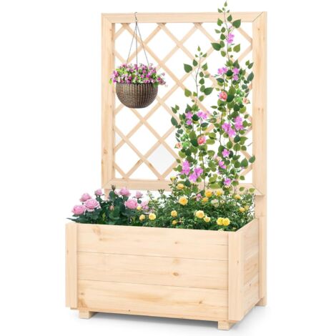 Jardinière Surélevée En Bois Sapin 81x37x78 Cm - Avec étagère Inférieure, Base à Lattes, à Peindre