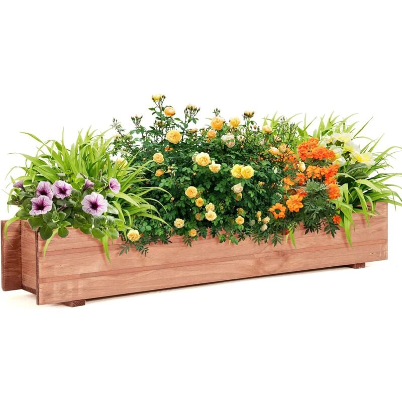 Jardinière Surélevée en Bois avec Construction Solide pour Légumes,Fleurs, Bac à Fleurs pour Terrasse/Jardin, 90X18X15 cm - Goplus