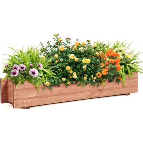 Goplus – Jardinière surélevée en bois de sapin naturel 90x18x15 cm – Construction robuste avec 2 trous de drainage – Prête à l'emploi