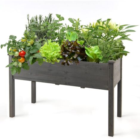 GOPLUS Jardinière Surélevée sur Pieds en Bois, Carré Potager de Jardin Rectangulaire pour Extérieure, Lit Surélevé Jardinière pour Légumes, Herbes, Fleurs, 123x57x76CM, Charge 100 KG