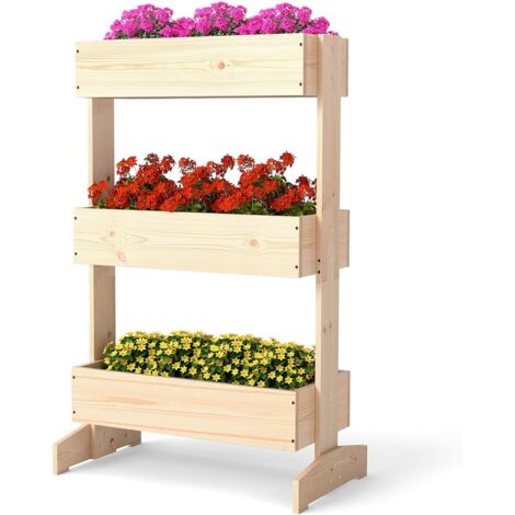 GOPLUS Jardinieres Exterieur à 3 Niveaux 69 x 39 x 169 CM, Carre Potager en Bois de Sapin avec Base Stable, Cultiver pour Fleurs, Légumes, Fruits et Arbustes, Convient pour Jardin, Patio, Serre