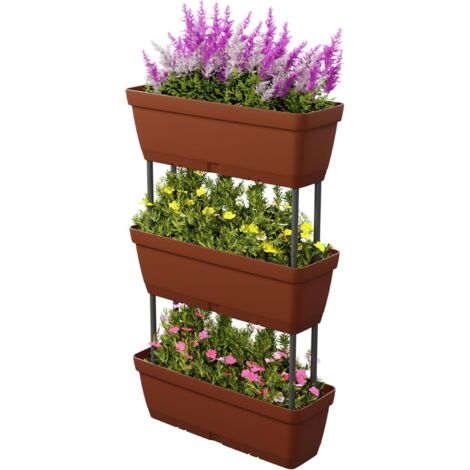 GOPLUS Jardinieres Exterieur avec 6 Pots de Plantes, Carre Potager en Plastique avec Tapis en Maille et Trous de Drainage, Configuration Flexible, Idéal pour Intérieur et Extérieur (Brun)