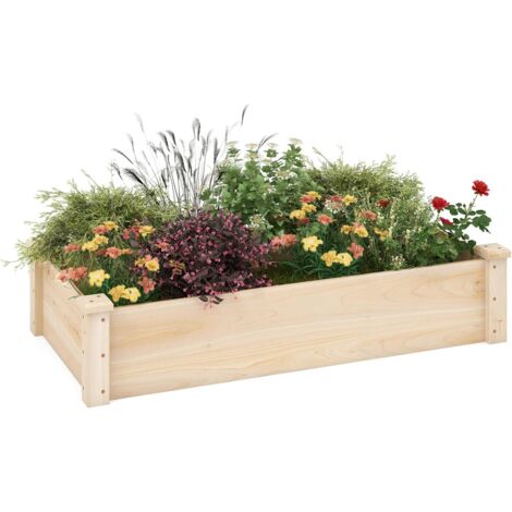 GOPLUS Jardinieres Exterieur en Bois avec Fond Ouvert, Carre Potager Rectangulaire pour Légumes, Fruits, Fleurs, Herbes DIY, 120 x 61 x 25,5 CM, Lit de Plantation Élevé pour Jardin, Pelouse, Patio