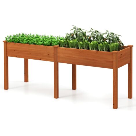 GOPLUS Jardinières Exterieur Surélevé en Bois de Sapin avec Pieds, 184 x 58 x 77 CM, Carre Potager Élevée avec Séparateur, 8 Trous de Drainage, Idéal pour Légumes, Fleurs, pour Patio, Jardin (Jaune)