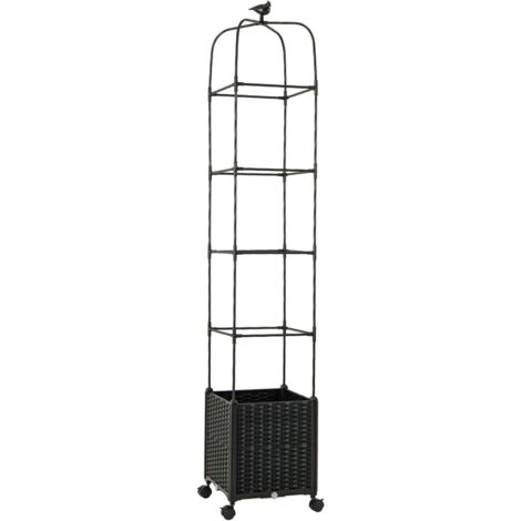 GOPLUS Jardinieres Exterieur Verticale en Treillis Obélisque, 4 Roues Verrouillables, Jardiniere sur Pied avec Décoration d'oiseaux, Arrosage Automatique, Support à 4 Niveaux pour Jardin, Terrasse