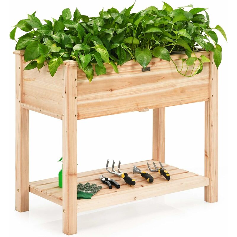Jardiniere sur Pieds en Bois de Cedre, Potager Sureleve avec 4 Trous de Drainage, Hauteur Ergonomique, Carre Potager pour Jardin, Balcon et Terrasse,