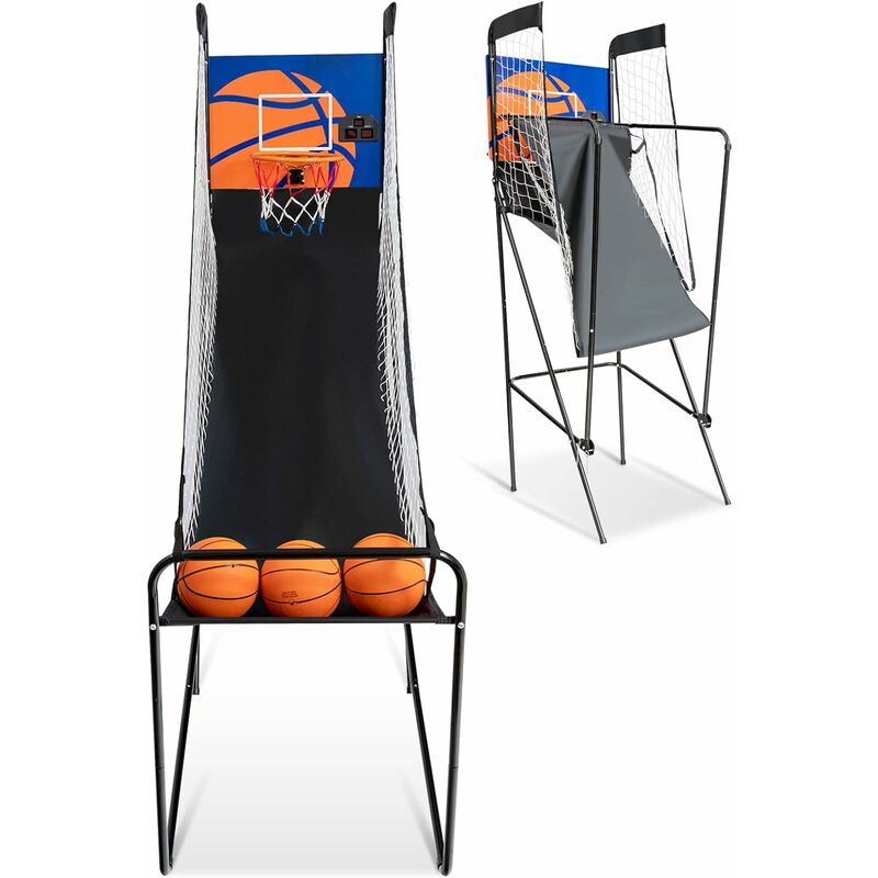 Goplus - Jeu de Basket Pliable, Jeu de Basketball d'Arcade avec Compteur Electronique, Cadre en Fer Stable, 3 Ballons et 1 Pompe Inclus