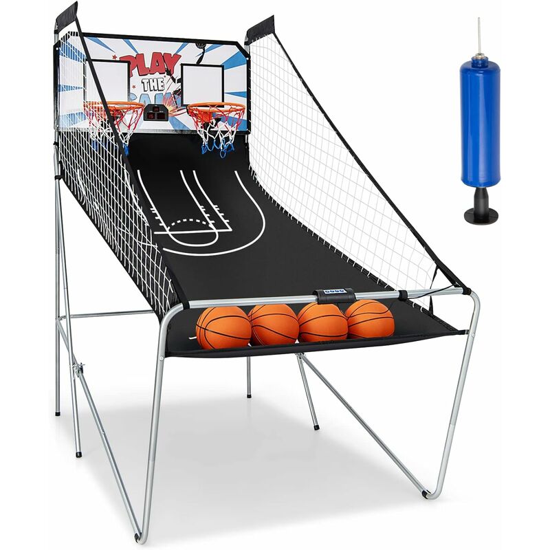 Jeu de Basketball Arcade Pliable-207 x 108 x 205CM-Panier Basket Intérieur Extérieur-2 Paniers et 4 Ballons-8 Modes de Jeux,Capteur électrique, led