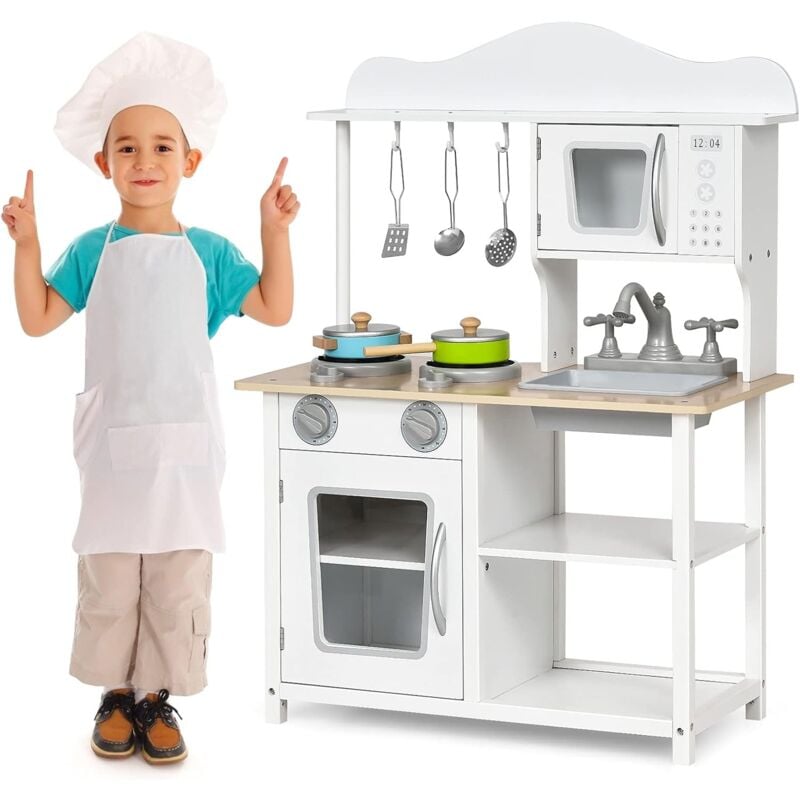 Jouet Cuisine Dinette Enfant Aliment Jeux, Cuisine de Jeux ,Cuisine Enfant Educatifavec Four Ouvert Plaque Chauffante Micro-Ondes Evier Amovible