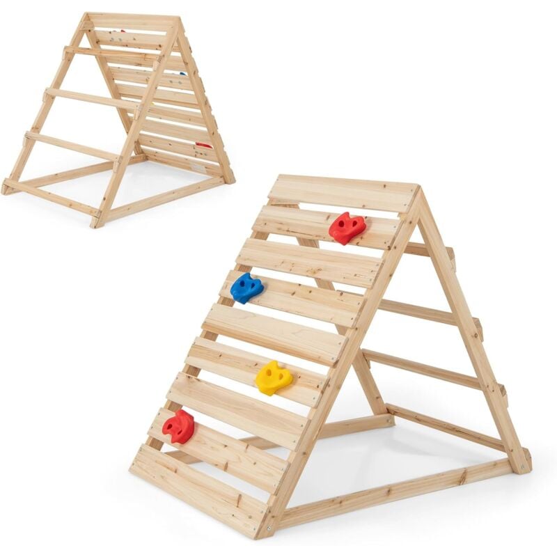 Goplus - Jouet Echelle Montesorri Double Face en Bois avec Rochers d'escalade Colorés, pour Garderie, pour Enfant 3-8 Ans,112x70x96 cm