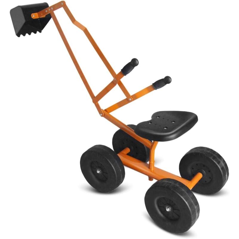 Goplus - Voiture Jouet Pelle Sable pour Enfant 4 à 12 Ans-Siège Pivotant à 360 Degrés-2 Bras et 4 Roues Antidérapantes Orange