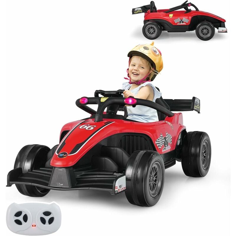 Goplus - Kart à Pédale F1 Enfant 3-7 Ans avec Télécommande,Véhicule électrique avec Roues Anti-chocs,LED/Musique/USB/MP3,Rouge