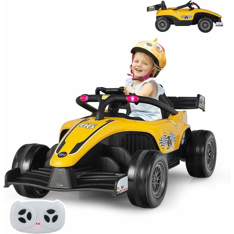 Goplus - Kart à Pédale F1 Enfant 3-7 Ans avec Télécommande,Véhicule électrique avec Roues Anti-chocs,LED/Musique/USB/MP3,Jaune